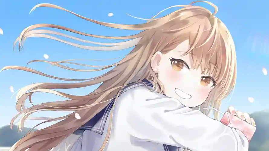 4k动漫壁纸-二次元与蓝天背景-金发少女「哲风壁纸」