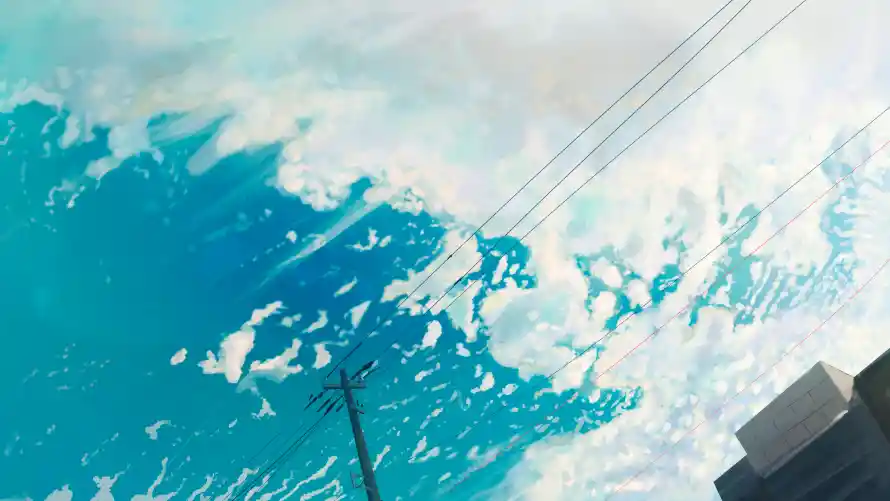 4k插画壁纸-二次元与天空背景-建筑电线「哲风壁纸」