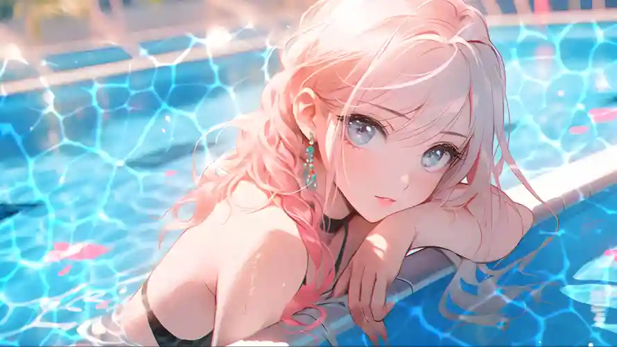 3k泳池壁纸-动漫角色和美女-夏日插画免费下载「哲风壁纸」