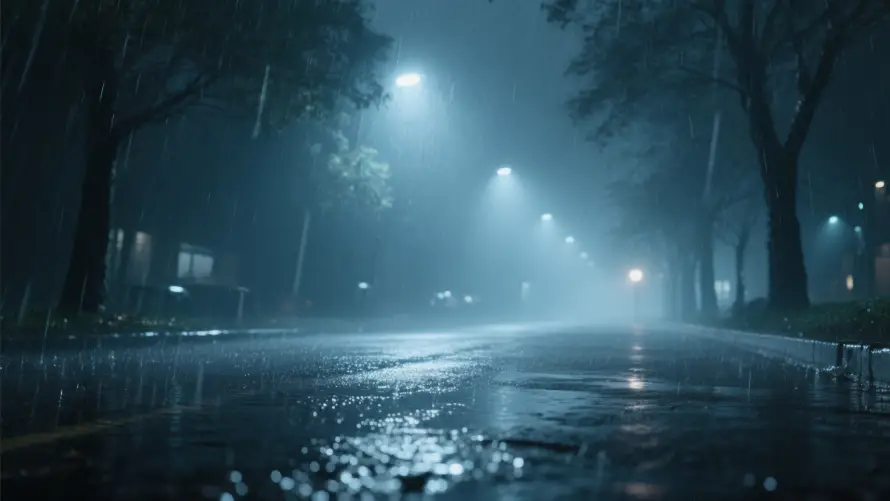 2k雨夜壁纸-孤独氛围 - 湿润路面-街道夜景「哲风壁纸」