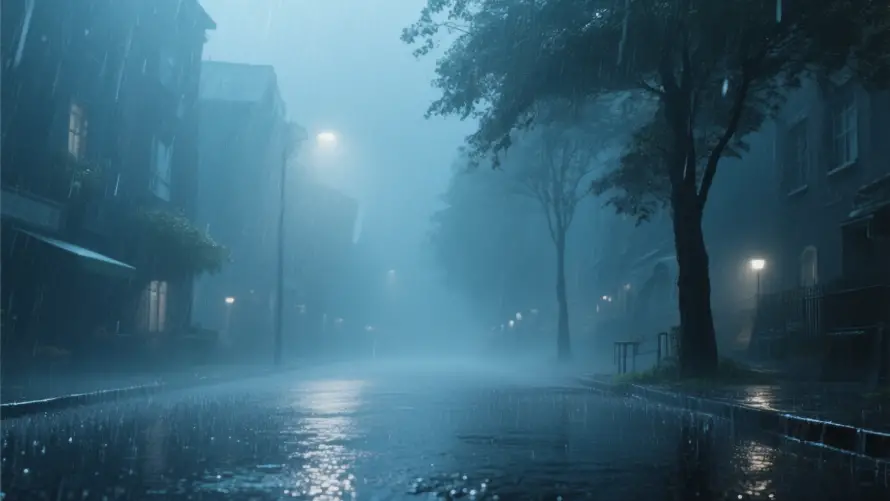 2k雨夜壁纸-孤独氛围和湿润路面-路灯夜景「哲风壁纸」