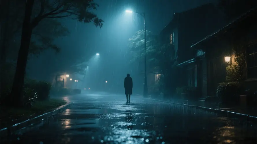 2k雨夜壁纸-夜晚街道和孤独氛围-孤独行走「哲风壁纸」