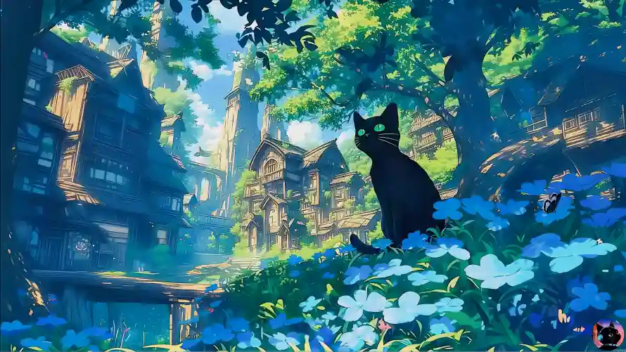 4k城堡壁纸-动物元素与黑猫-卡通背景壁纸推荐「哲风壁纸」