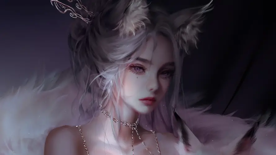 4k紫色壁纸-兽耳美女 - 美女-紫色系插画「哲风壁纸」