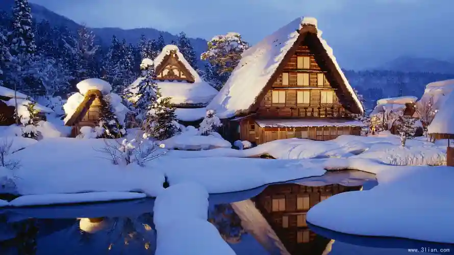 2k冬季壁纸-合掌村壁纸和雪夜-传统建筑热门的壁纸「哲风壁纸」