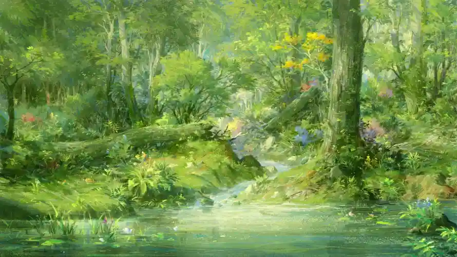 2k插画壁纸-丛林溪流壁纸和艺术-插画背景壁纸推荐「哲风壁纸」