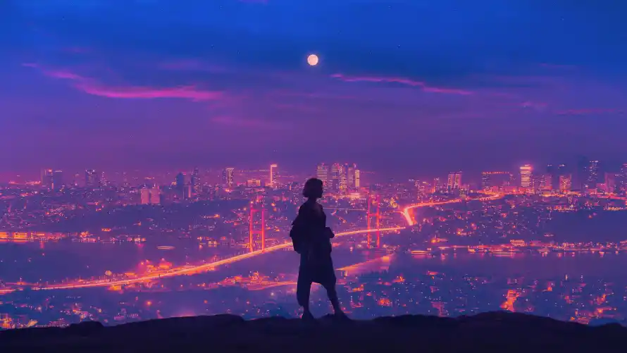 4k女孩壁纸-城市夜景 - 风景-少女剪影壁纸推荐「哲风壁纸」