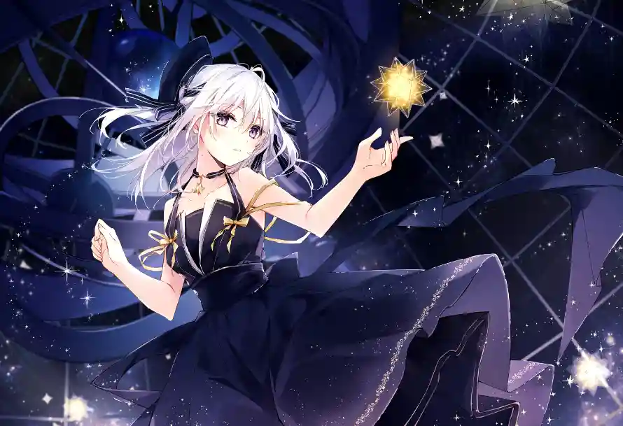 2k光点壁纸-二次元 - 夜空-白发少女热门的壁纸「哲风壁纸」