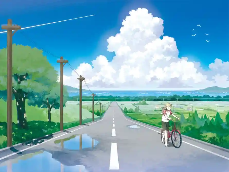 2k二次元壁纸-镜音连壁纸和夏日公路-骑行场景「哲风壁纸」