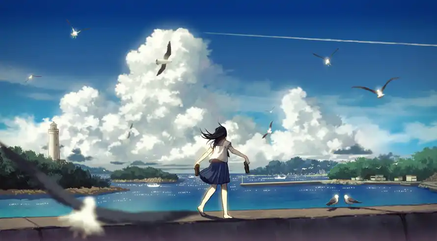 2k女孩壁纸-二次元 - 堤坝场景-少女背影「哲风壁纸」