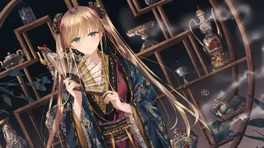 2k女孩壁纸-二次元 - 折扇-东方少女热门的壁纸「哲风壁纸」
