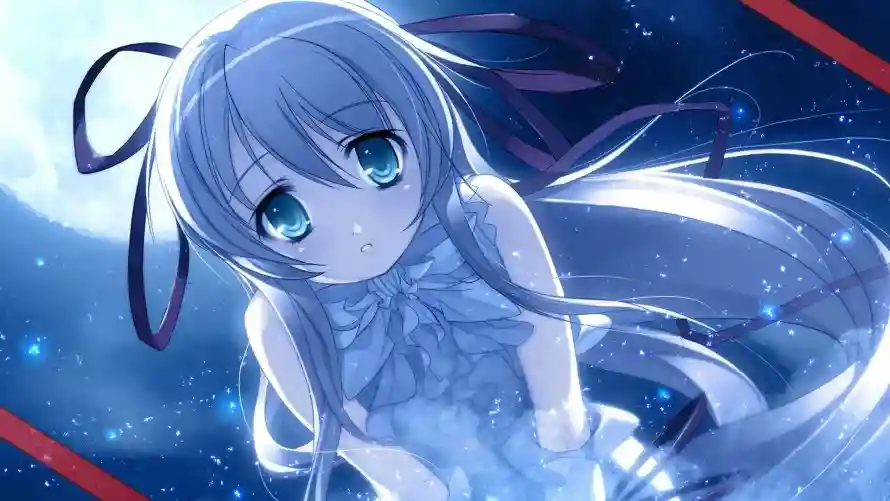 2k女孩壁纸-二次元 - 星空背景-蓝发少女「哲风壁纸」