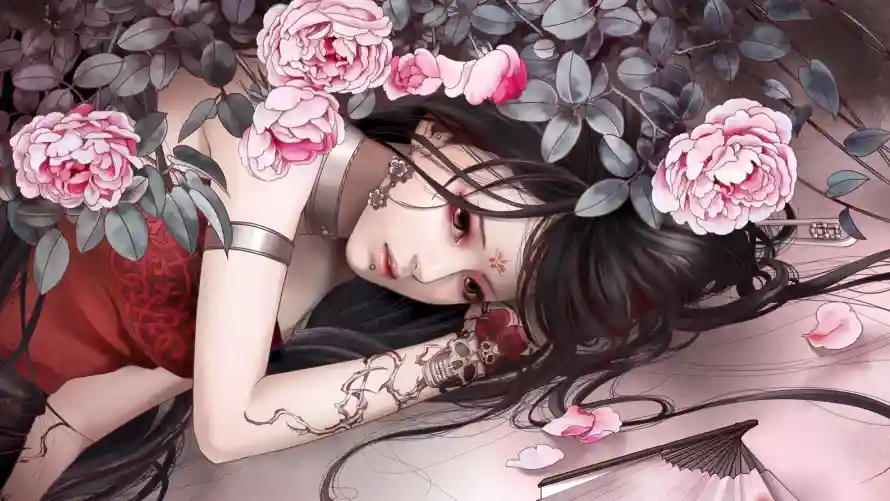 5k插画壁纸-花卉背景设计和艺术-唯美少女插画「哲风壁纸」