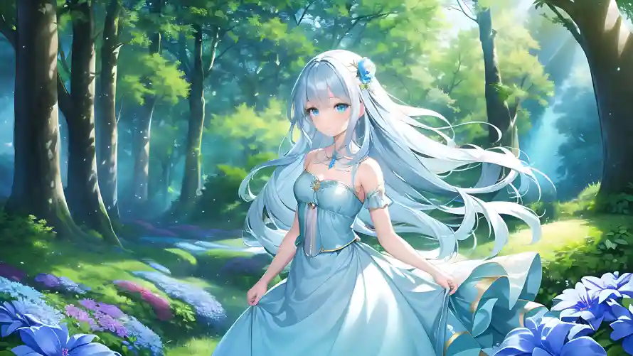 5k少女壁纸-自然美壁纸和春天-蓝色连衣裙壁纸分享「哲风壁纸」