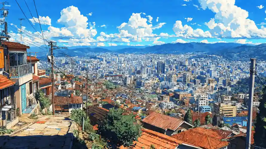5k插画壁纸-城市风景与远山城市背景-壁纸推荐「哲风壁纸」
