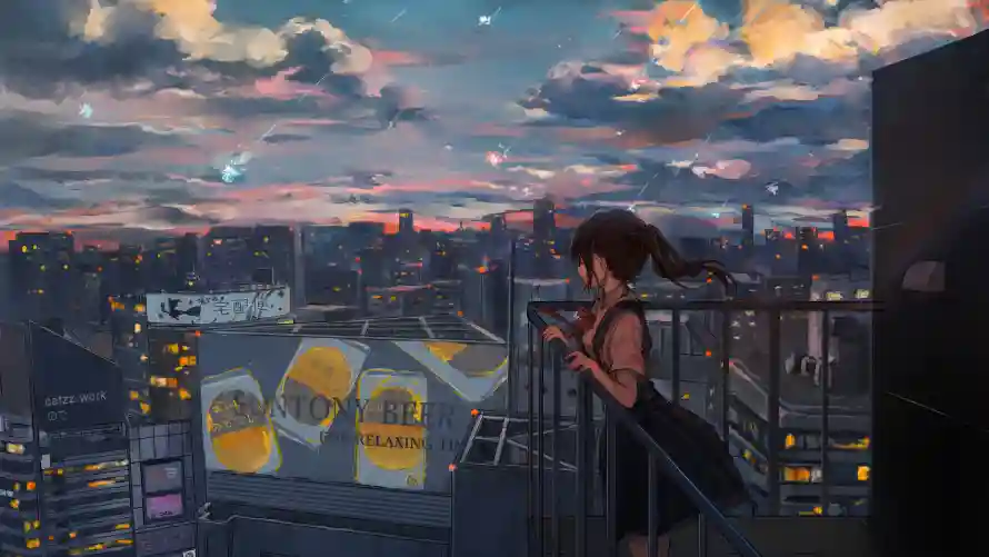 3k女孩壁纸-二次元壁纸和动漫插画-城市背景「哲风壁纸」