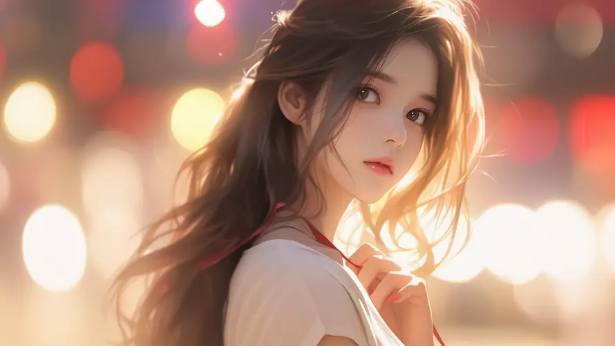 4k光斑壁纸-城市背景和回眸-清纯少女壁纸分享「哲风壁纸」