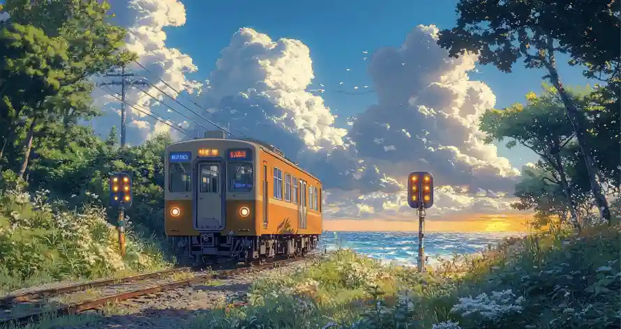 3k动漫壁纸-宫崎骏和夕阳铁轨-日系动画「哲风壁纸」
