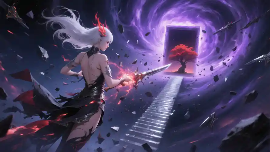 4k白发壁纸-女战士与破碎-奇幻漩涡免费下载「哲风壁纸」