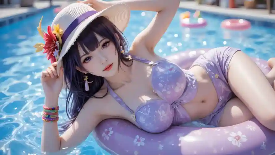 2k泳衣壁纸-夏日浮圈壁纸和紫色-少女泳装壁纸分享「哲风壁纸」