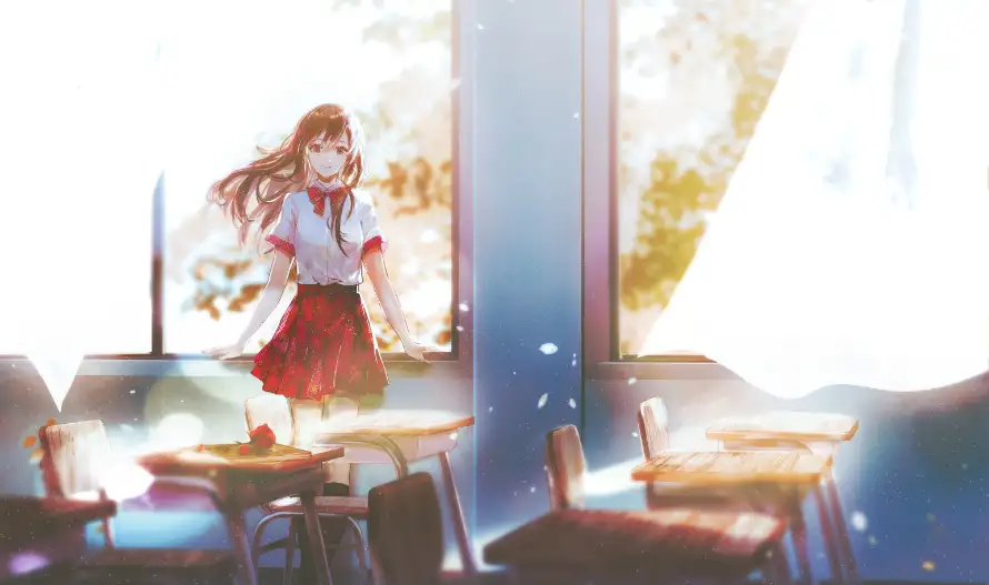 2k女孩壁纸-二次元与教室插画-校服场景「哲风壁纸」
