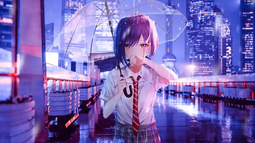 4k夜景壁纸-二次元和女孩-校服少女壁纸分享「哲风壁纸」