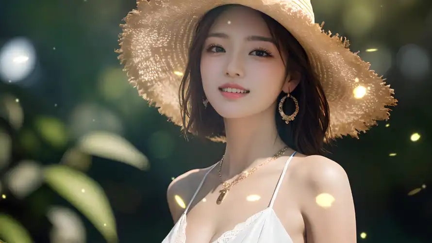 2k清纯壁纸-少女草帽和草帽-清新背景壁纸分享「哲风壁纸」