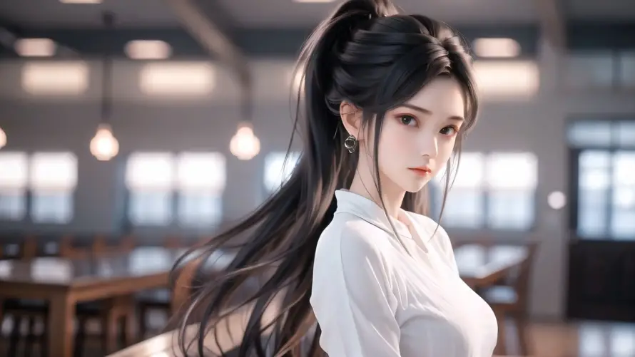 2k冷白皮壁纸-教室场景 - 校园背景-白色衣服「哲风壁纸」