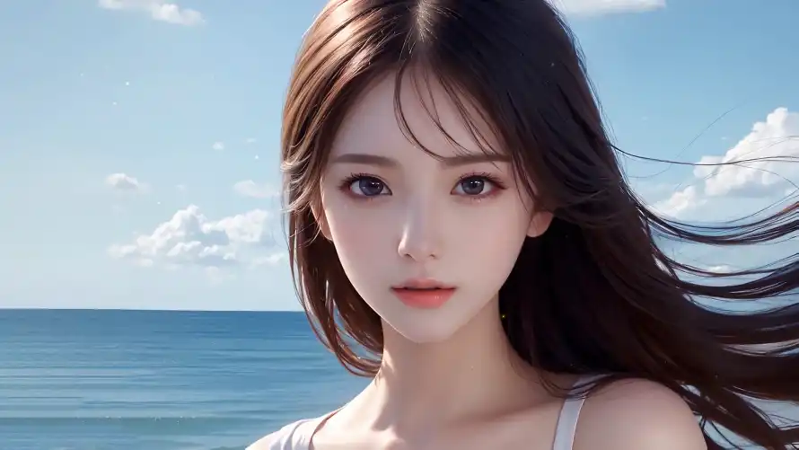 2k海滨壁纸-少女写真和海边-清纯少女热门的壁纸「哲风壁纸」