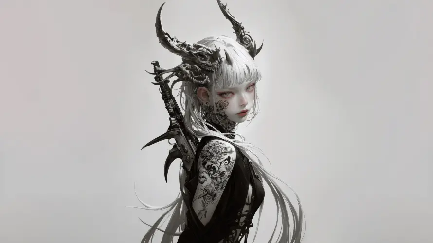 4k少女壁纸-个性背景 - 纹身-暗黑风格壁纸分享「哲风壁纸」