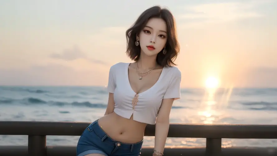 2k性感壁纸-夏日海边和晚霞-夕阳美女壁纸分享「哲风壁纸」