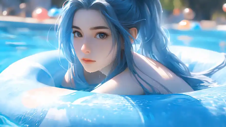 2k少女壁纸-夏日氛围壁纸和泳池-少女写真免费下载「哲风壁纸」