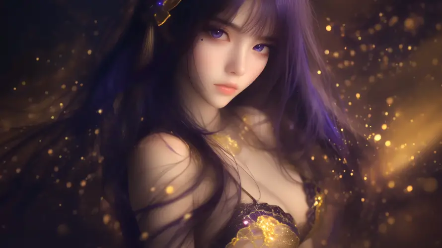2k紫发壁纸-光影效果 - 美女-梦幻角色壁纸分享「哲风壁纸」