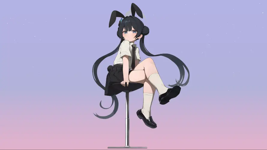 4k萝莉壁纸 - 二次元 - 动漫角色 - 坐姿校服「哲风壁纸」