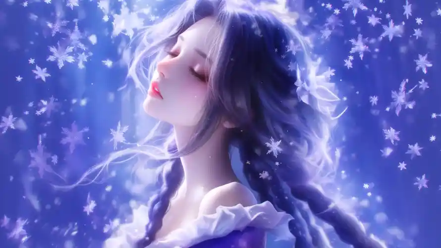 2k紫发壁纸-紫发美女壁纸和美女-蓝色背景热门的壁纸「哲风壁纸」