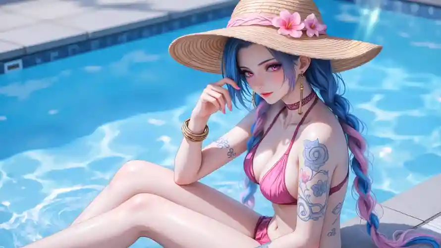 2k夏日壁纸-双马尾 - 泳池-动漫角色壁纸分享「哲风壁纸」