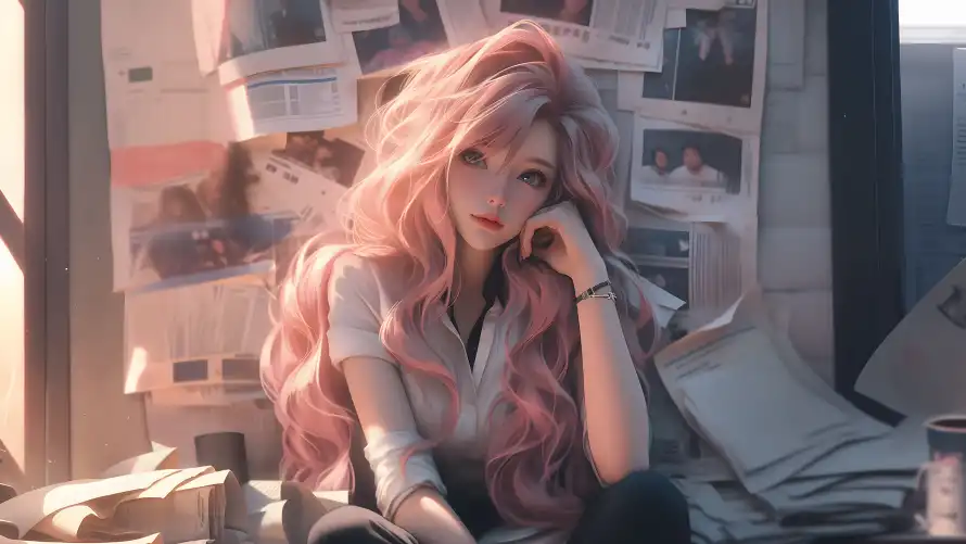 3k少女壁纸-光影插画与粉发-动漫插画壁纸推荐「哲风壁纸」