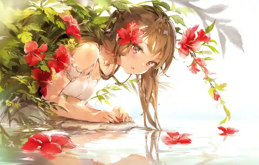 4k女孩壁纸-二次元与少女插画-水边少女「哲风壁纸」