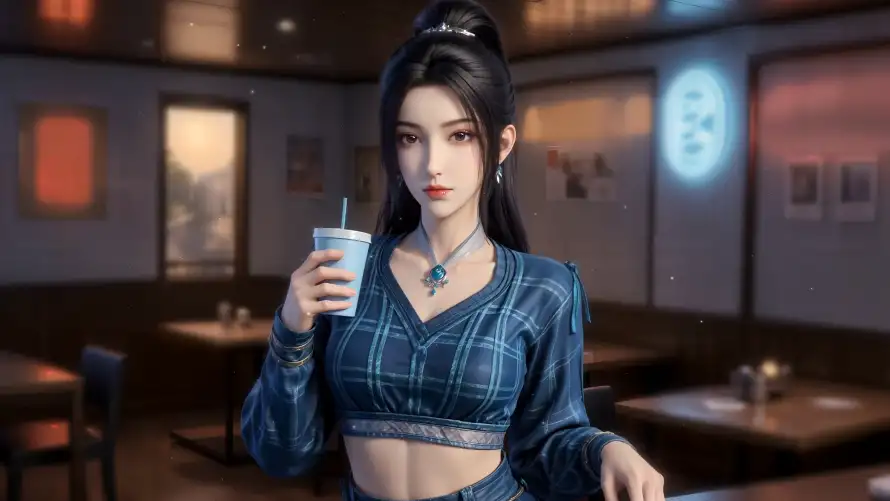 2k美女壁纸-奶茶店壁纸和少女形象-店内场景「哲风壁纸」