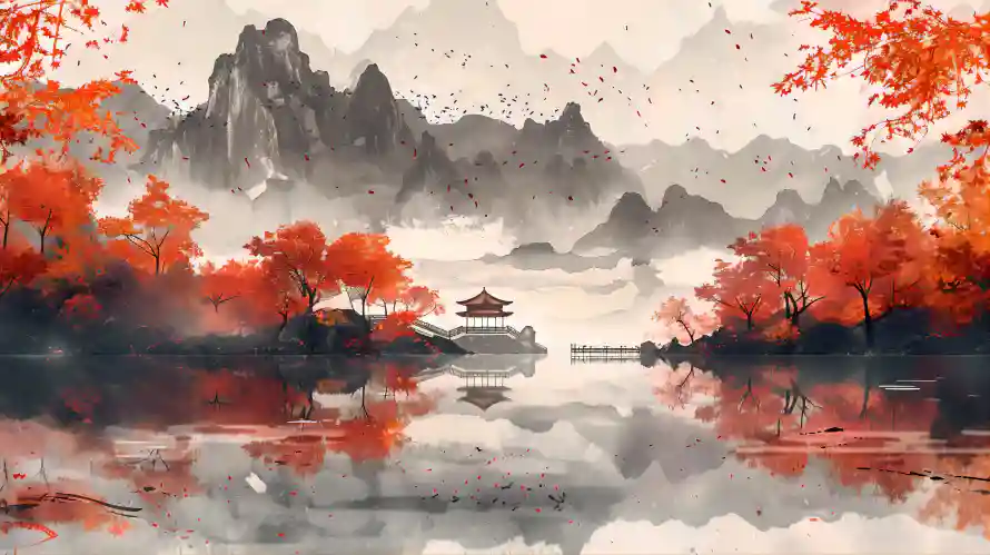 8k壁纸壁纸-山水倒影壁纸和水墨-水墨意境免费下载「哲风壁纸」