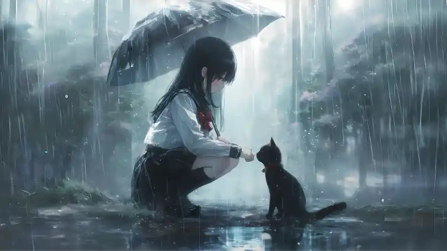 4k下雨壁纸-jk女孩 - 伞-伞下互动壁纸分享「哲风壁纸」