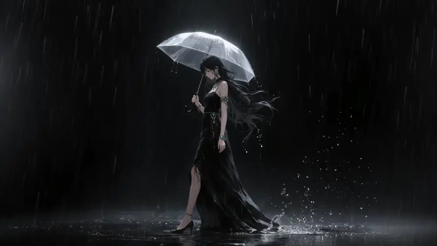 4k夜晚壁纸-暗夜氛围 - 雨伞-水花飞溅壁纸分享「哲风壁纸」