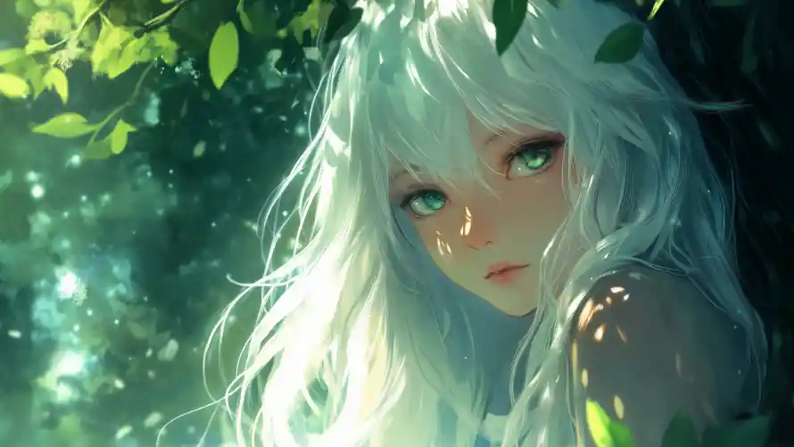 4k绿叶壁纸-光影插画和动漫少女-树荫光影「哲风壁纸」