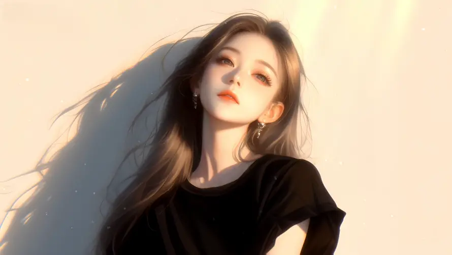 4k慵懒壁纸-夕阳余晖与少女插画-慵懒美女「哲风壁纸」