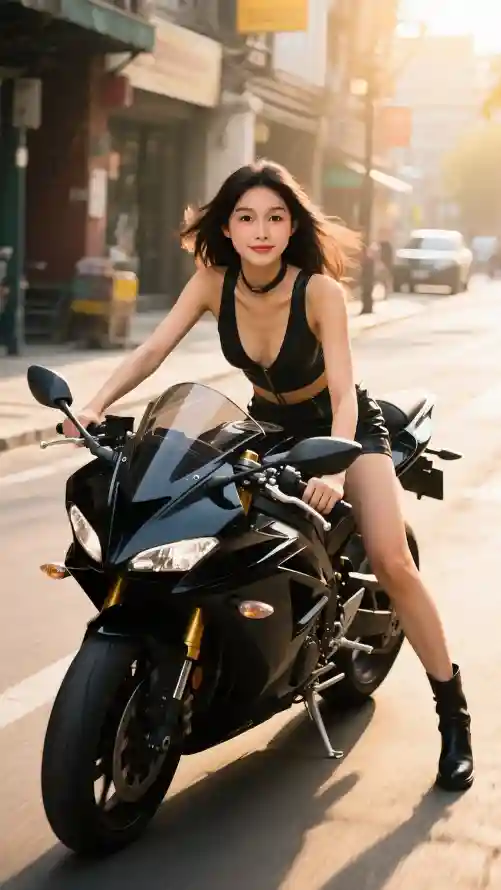 4k美女壁纸 - 车模 - 城市街景 - 机车美女「哲风壁纸」