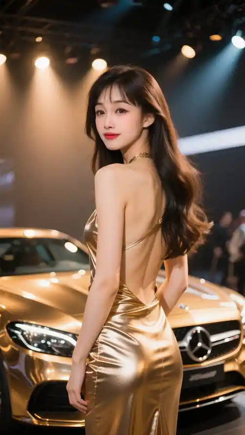 4k奔驰壁纸 - 美女 - 车模 - 金色「哲风壁纸」