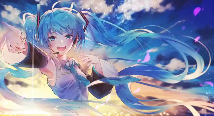 2k唱歌壁纸-云端场景和初音未来-动态插画「哲风壁纸」