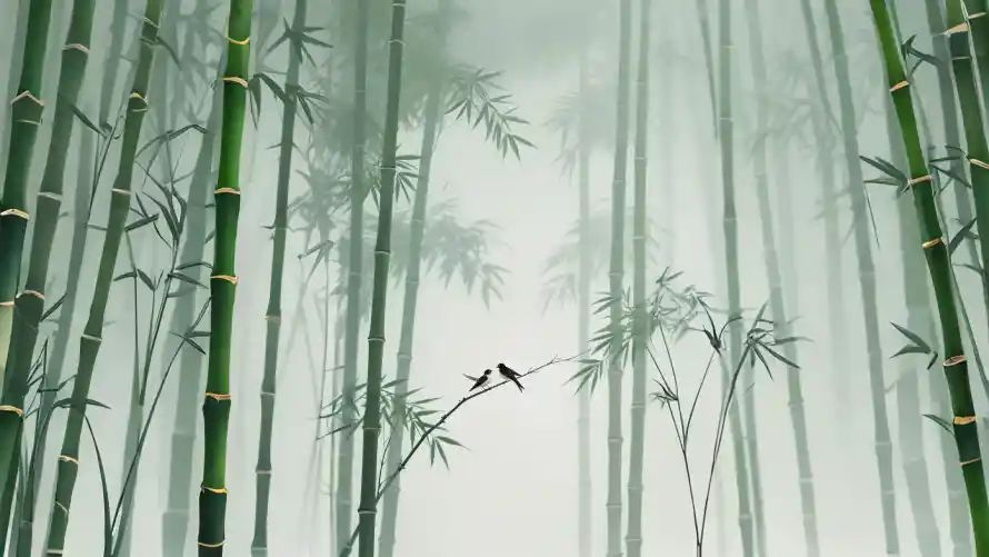 4k小鸟壁纸-中式元素与竹林-国风插画免费下载「哲风壁纸」