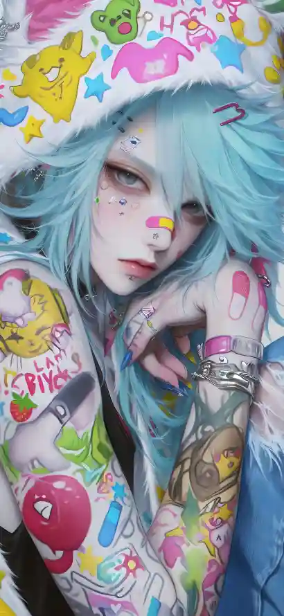 4k2K竖屏壁纸 - 个性插画 - 卡通元素 - 彩色纹身「哲风壁纸」