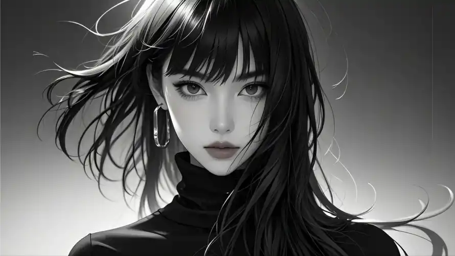2k美女壁纸-冷艳少女 - 黑白-动漫头像免费下载「哲风壁纸」